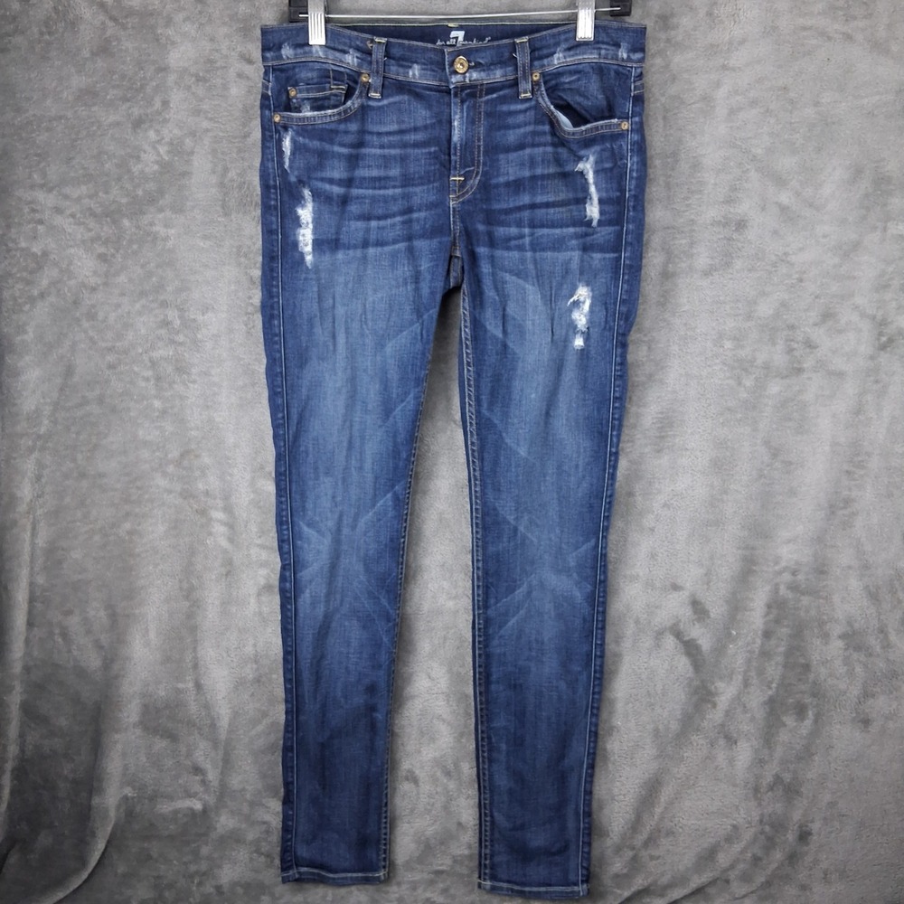 7 For All Mankind Roxanne Slim Fit Distressed Jeans Blue Size 30 FW179Y44A